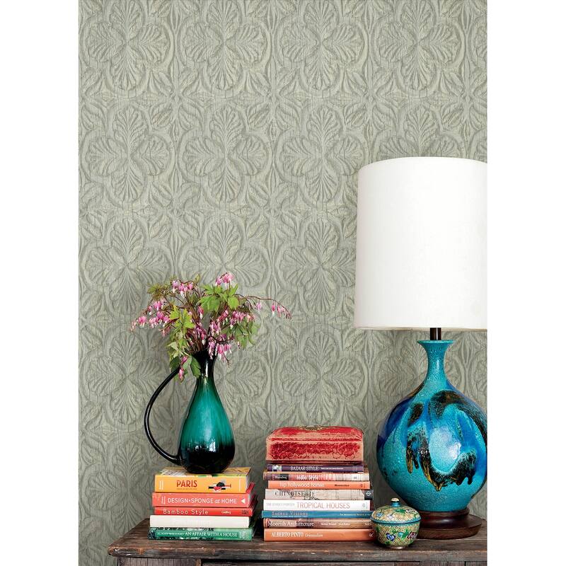 Chesapeake Karachi Light Blue Wooden Damask Wallpaper