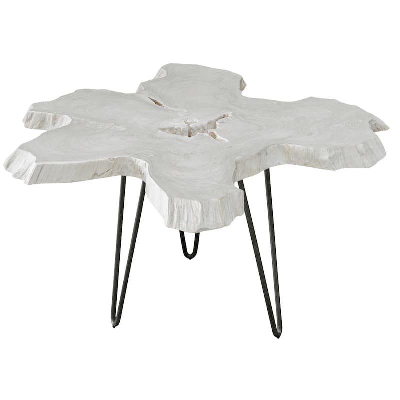 Teak Coffee Table with Hairpin Legs - 38" - White and Black