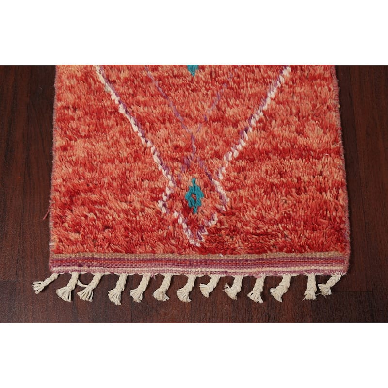 Geometric Tribal Moroccan Wool Runner Rug Hand-knotted Oriental Carpet - 2'1" x 11'2"