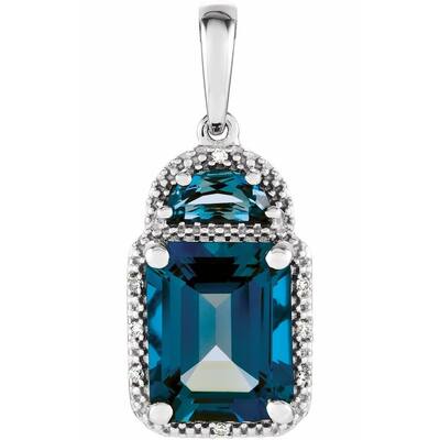 14K White Gold London Blue Topaz and 0.03 CTW Diamond Pendant