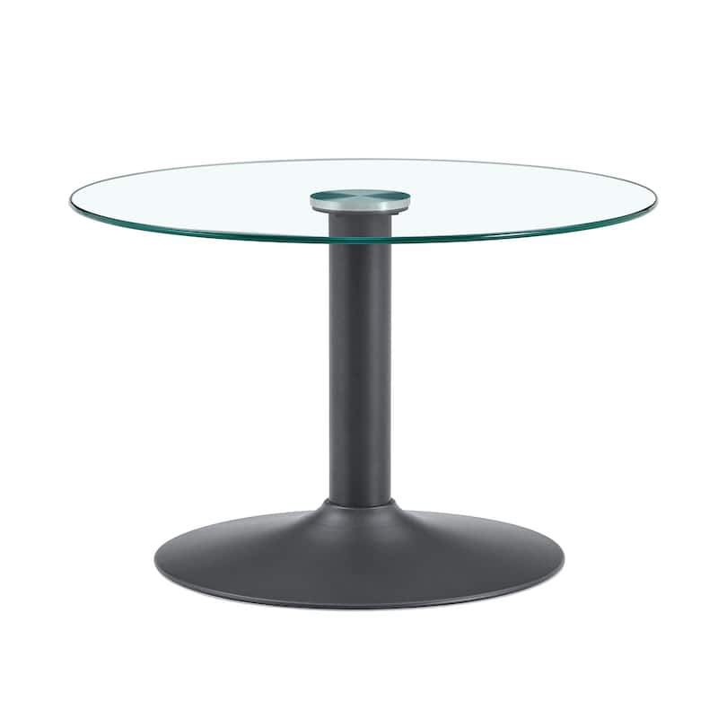 Roomfitters 27.5-Inch Round Tempered Glass Coffee Table, Metal Base, Circular Center Table, Modern Minimalist