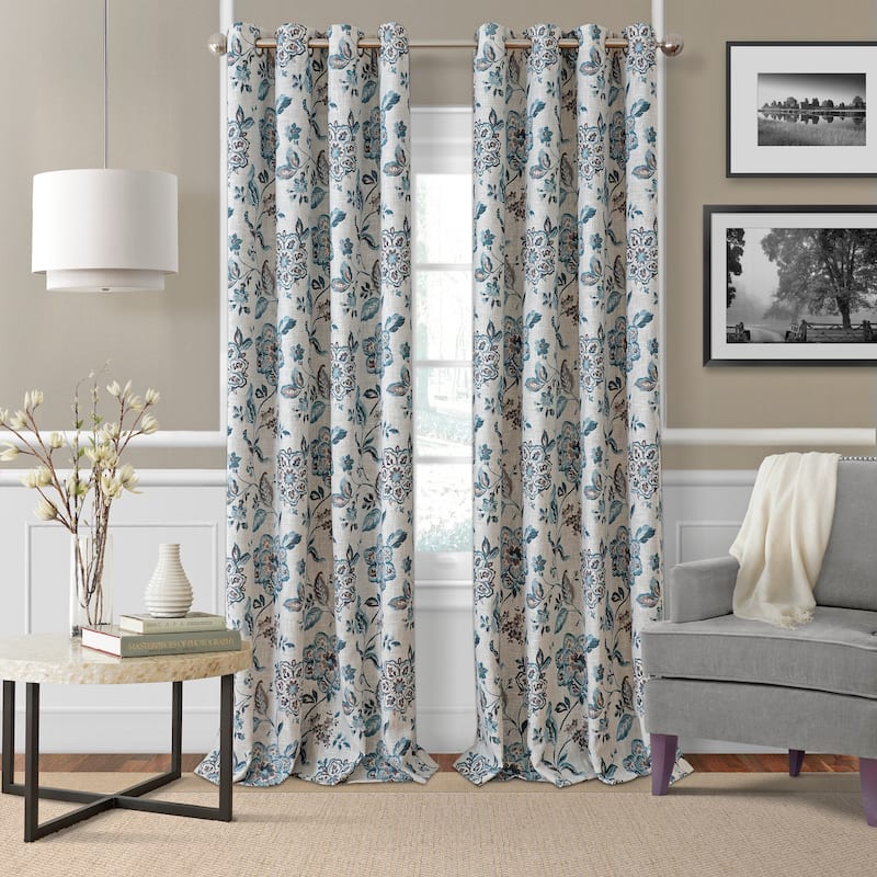 Elrene Sorrento Floral Window Curtain Panel - 52" W X 95" L - Blue/Taupe