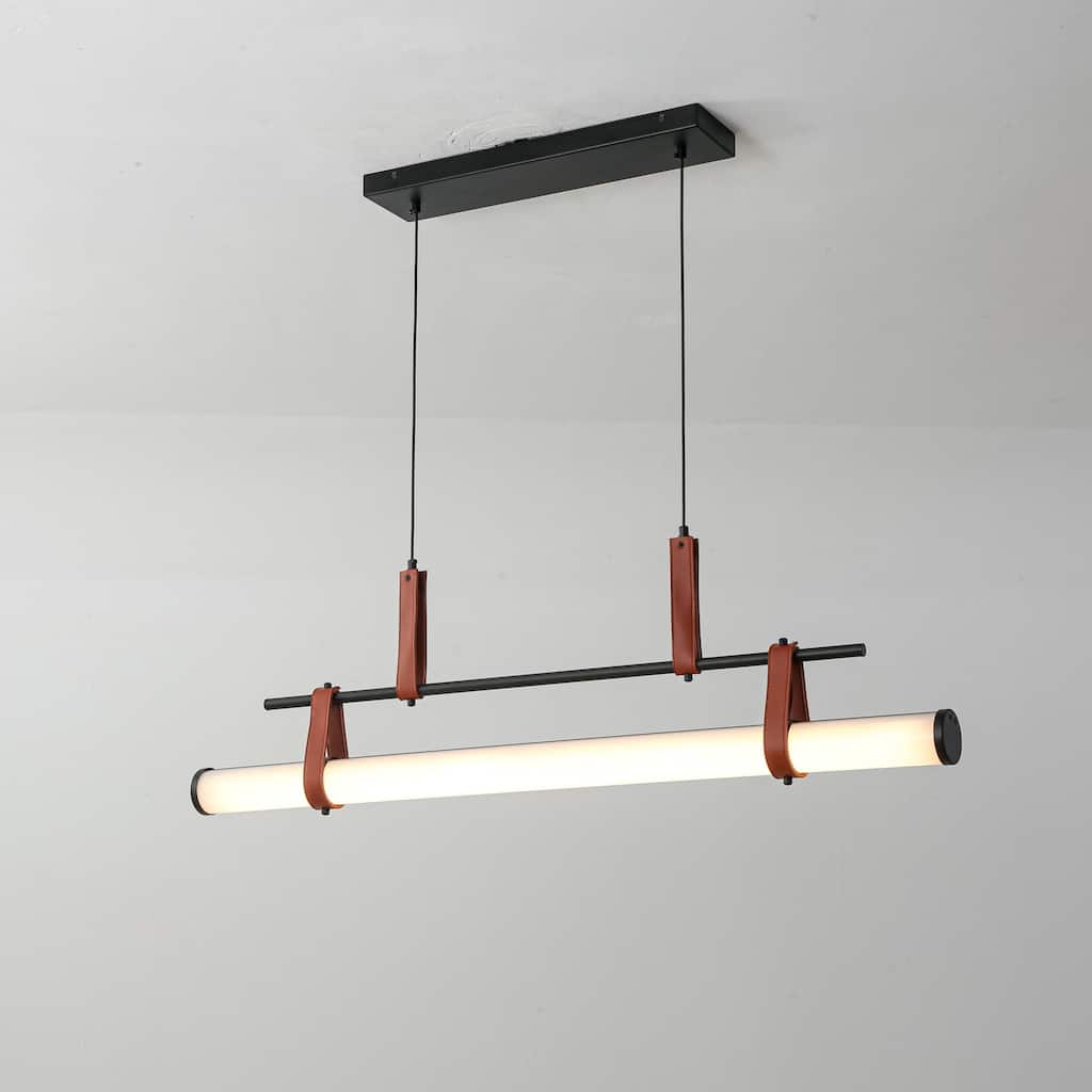 41.7" W Modern Cylinder Linear Acrylic Island LED Pendant Light with Leather Accents for Dining Room