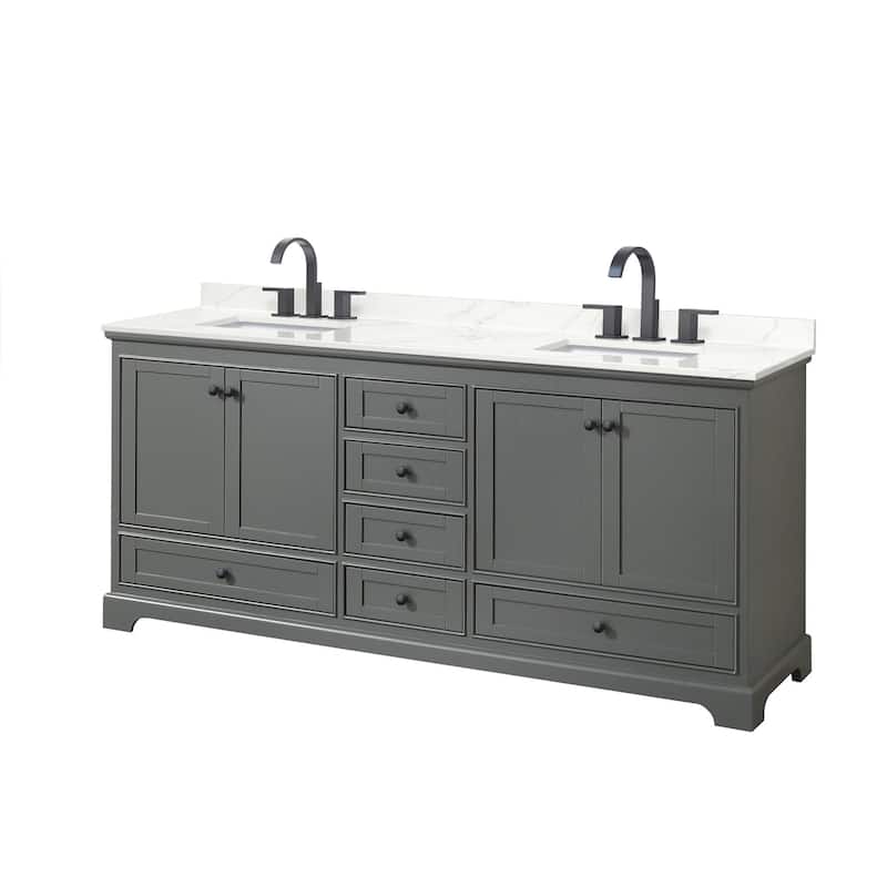 Wyndham Collection WCS202080D-QTZ-US3MXX Deborah 80" Free Standing - Dark Gray / Giotto Quartz Top / Matte Black