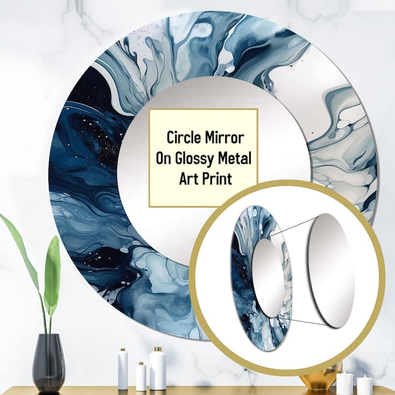 Designart "Blue Grey Ethereal Elixir I" Abstract Living Room Mirror - Blue Modern Large Round Mirror