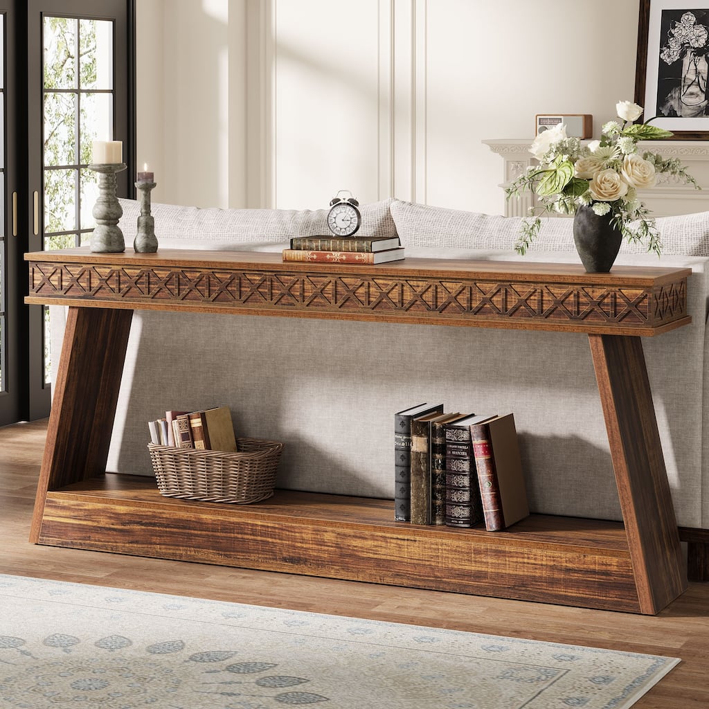 70.8-Inch Extra Long Console Table with Storage Shelf, 2-Tier Farmhouse Entryway Table - 70.87" L x 11.81" W x 31.5" H