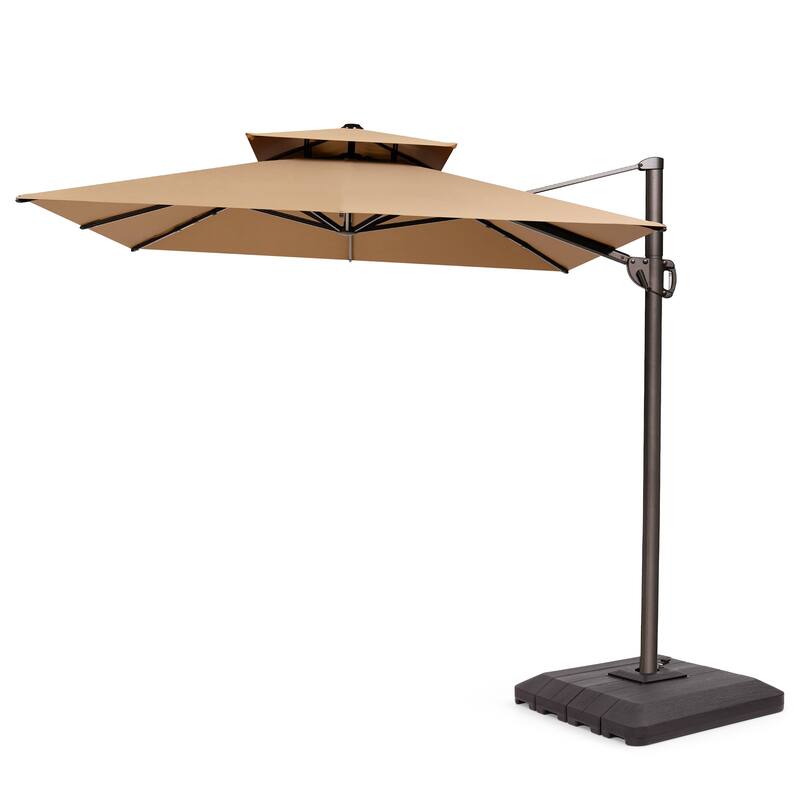 Pellebant 9 FT x 12 FT Outdoor Patio Cantilever Umbrella with Base Double Top - Tan