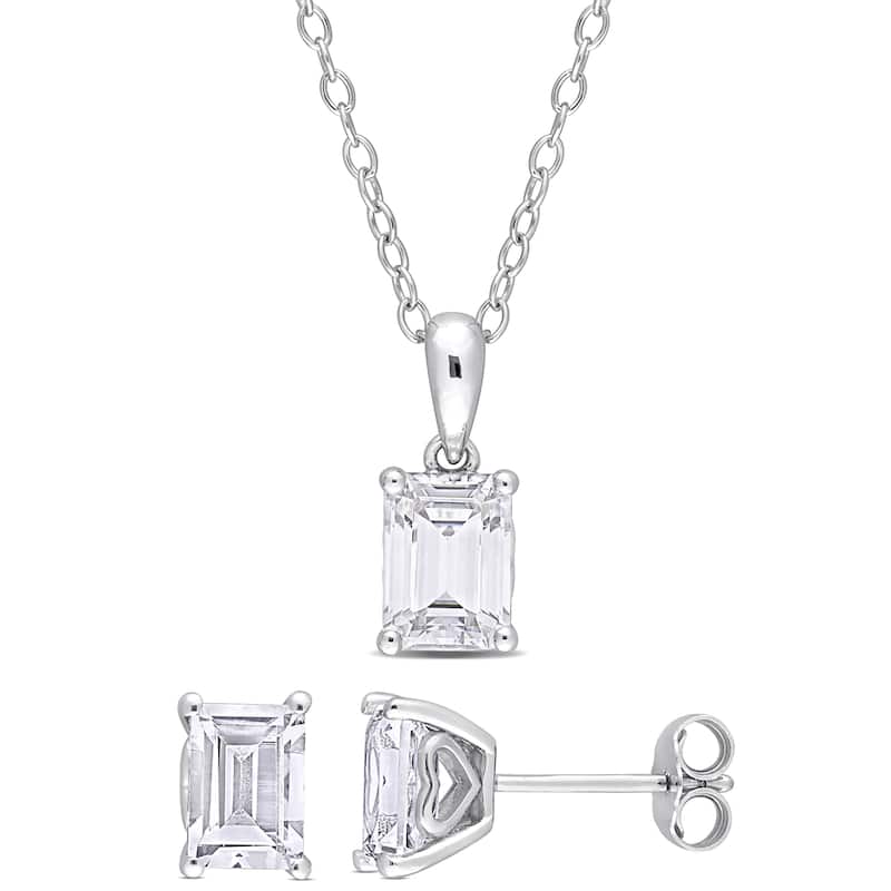 Miadora 3 3/4ct TGW White Topaz 2-Piece Solitaire Necklace and Stud Earrings Set Sterling Silver