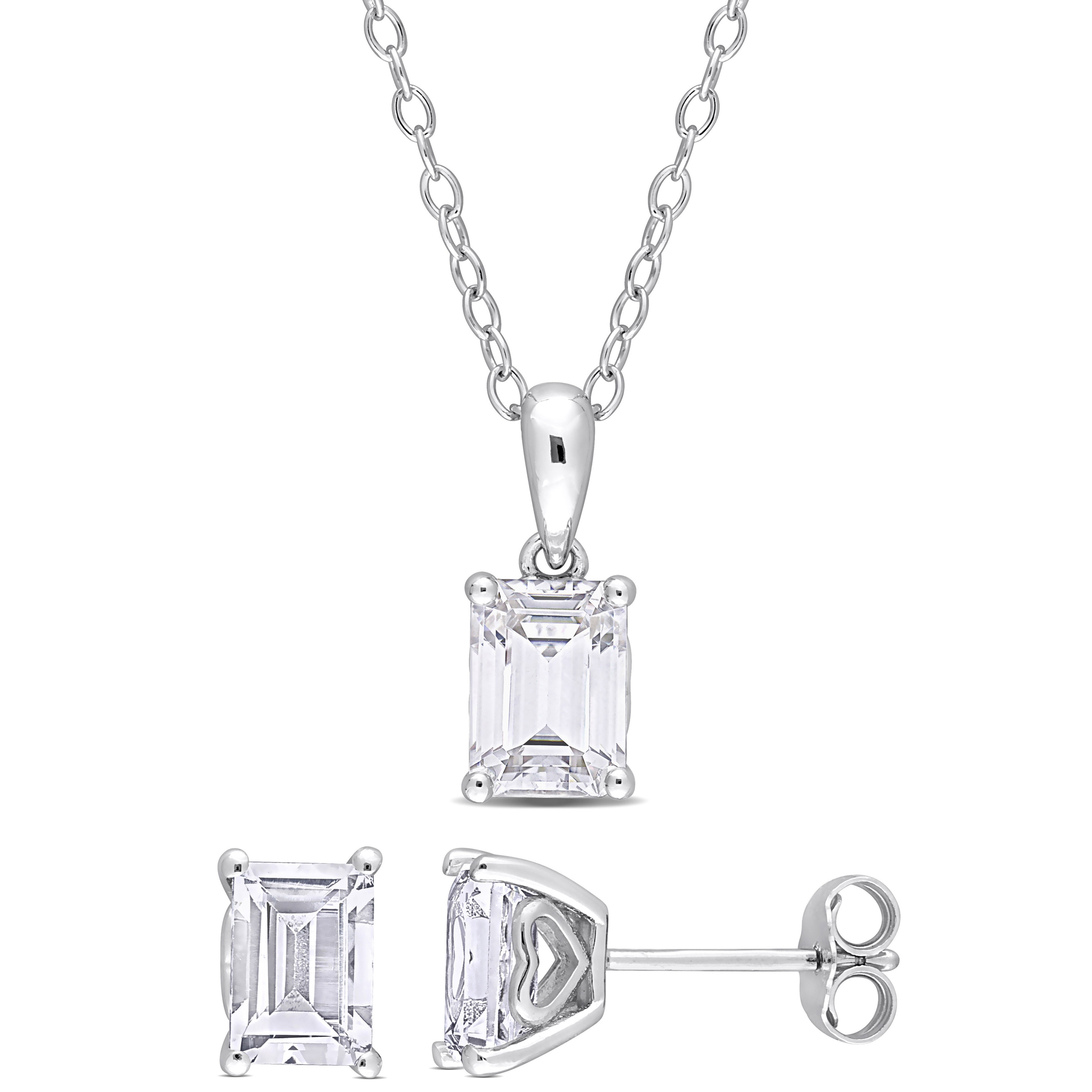 Miadora 3 3/4ct TGW White Topaz 2-Piece Solitaire Necklace and Stud Earrings Set Sterling Silver