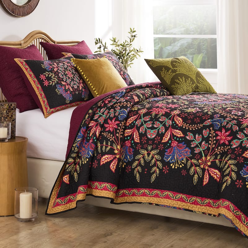 Jessa Bohemian Botanical Reversible Quilt and Pillow Sham Set