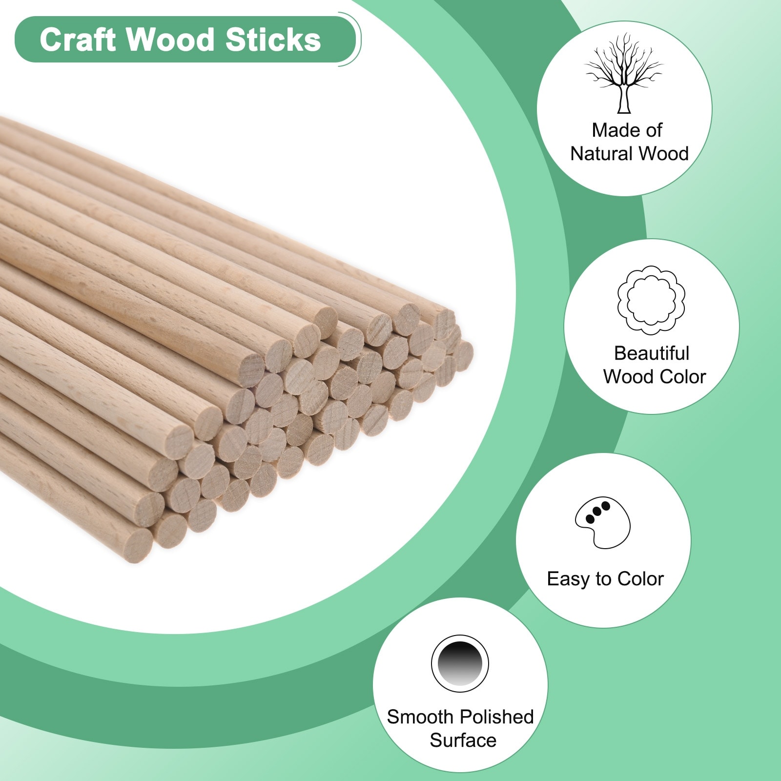 Dowel Rods Wood Sticks, Wooden Dowel Rods, Unfinished Hardwood Sticks, Precut Dowels for Crafting/DIYers/Make Baking/Decorating