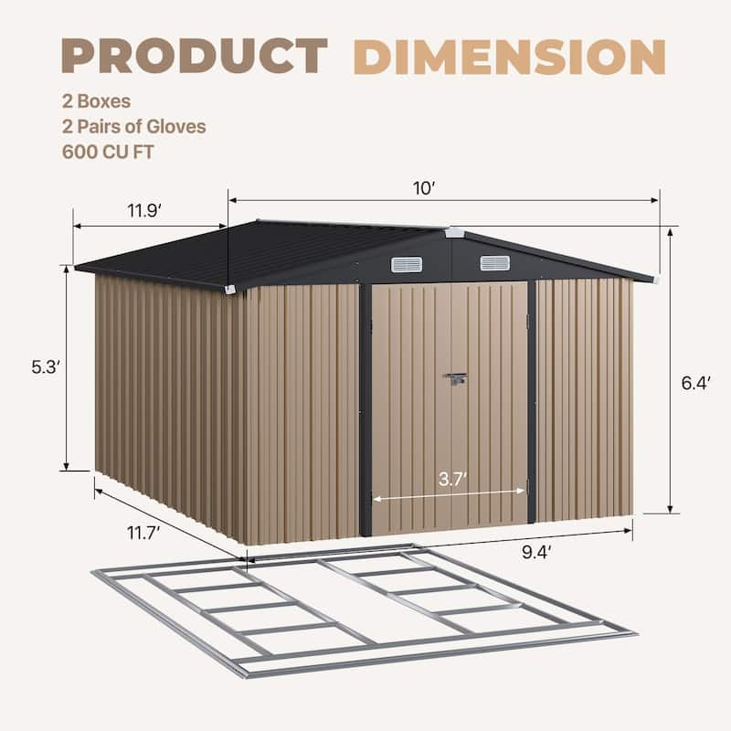 AOXUN Outdoor Storage Shed with Lockable Doors and Air Vents for Garden
