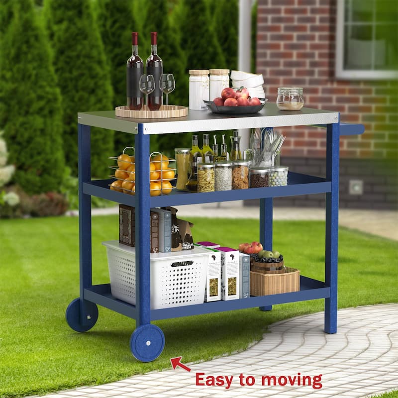 Patio Grill carts Moveable kitchen island - Blue+Black