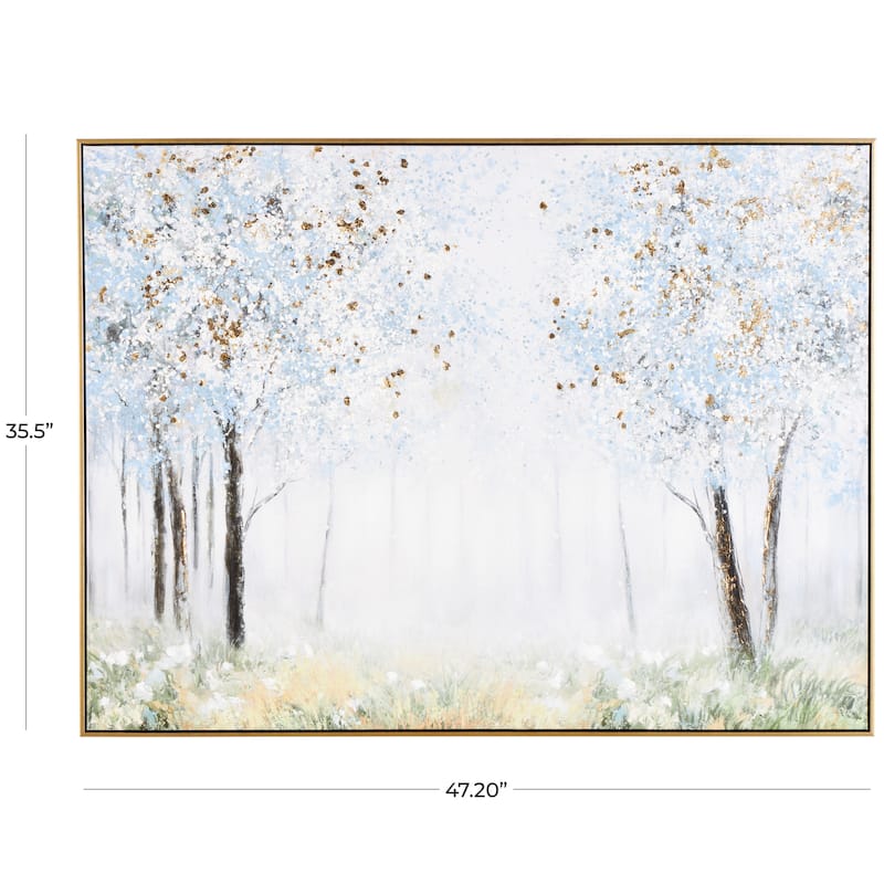 Canvas Landscape Forest Framed Wall Art with Gold Foil Accents - Blue - Roche River Decor