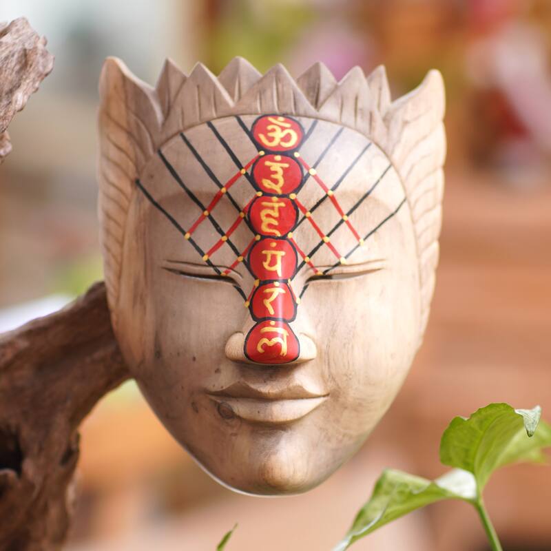 Novica Handmade Chakra Face Hibiscus Wood Mask