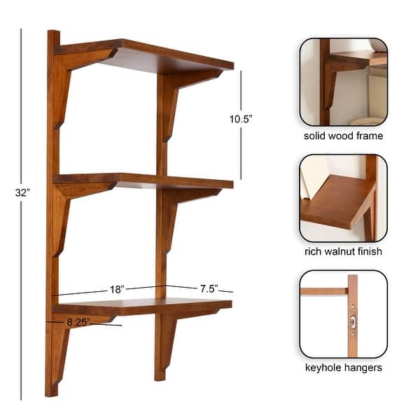 dimension image slide 7 of 9, Kate and Laurel Meridien Mid-Century Wall Shelves