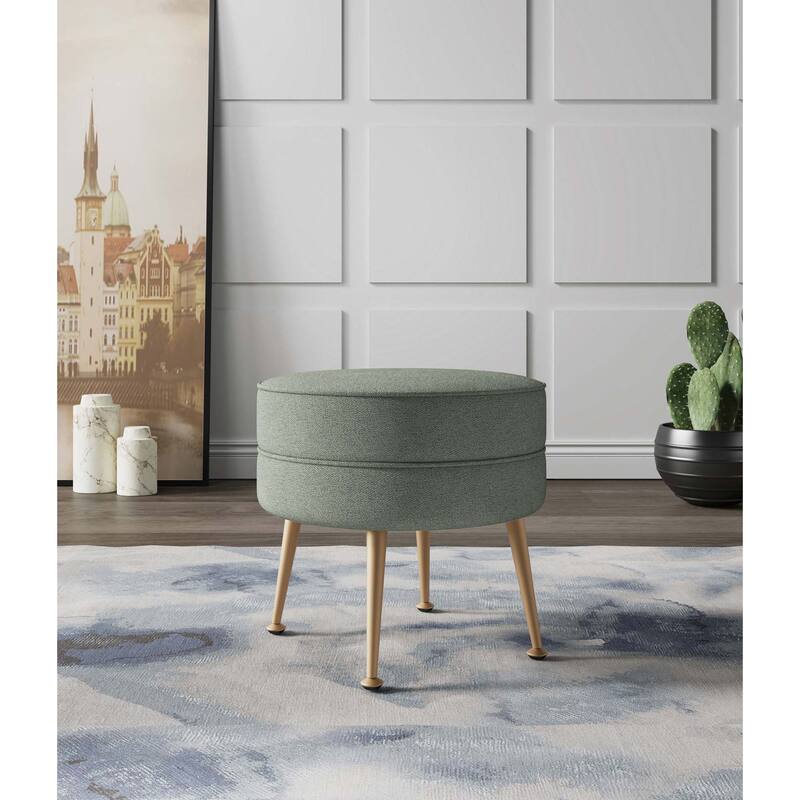 Upholstered Accent Ottoman with Metal Legs Mid Century Modern Design