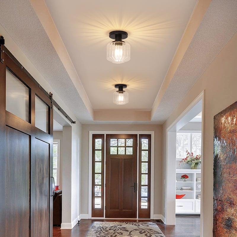 5.9" Wide Modern Black Glass Semi Flush Mount Ceiling Fixture - D 5.9" x H 7.5"