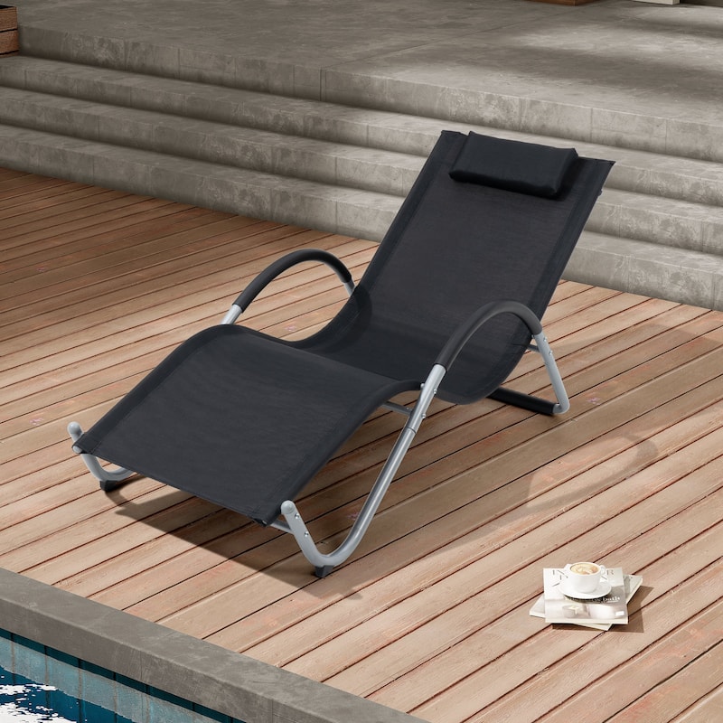 Outdoor Patio Lounger Chaise Lounges Curved Sunbathing Pool Recliner Chair - Black, 1-piece