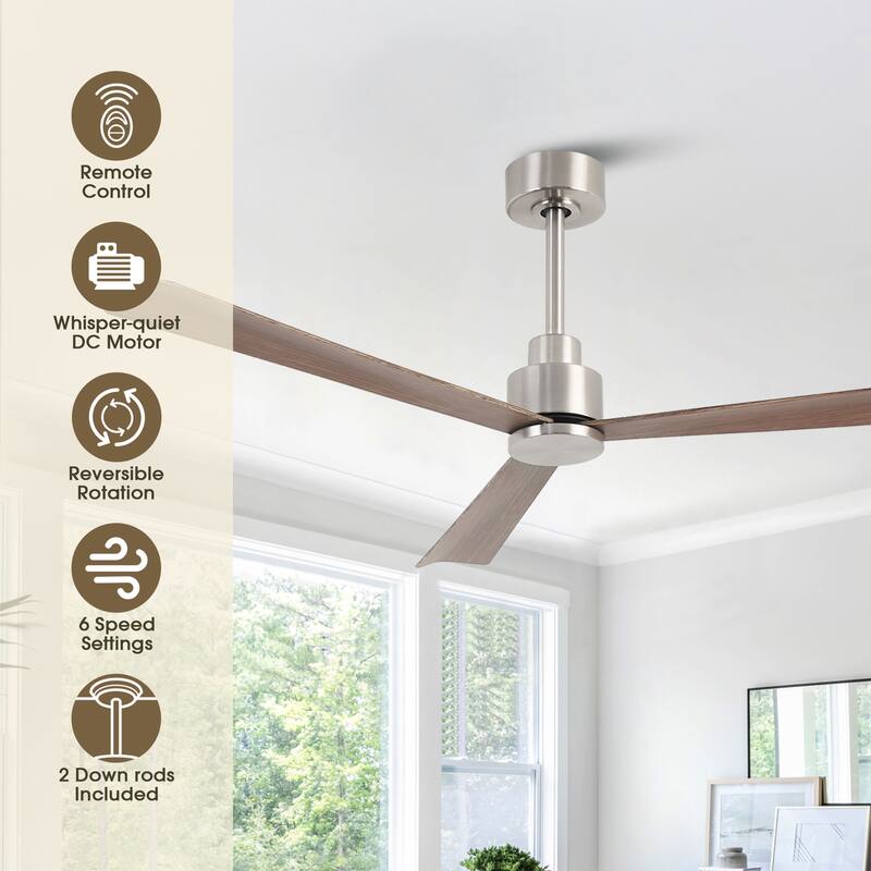 52-inch Satin Nikel Wooden 3-Blade Indoor Ceiling Fan without Lights