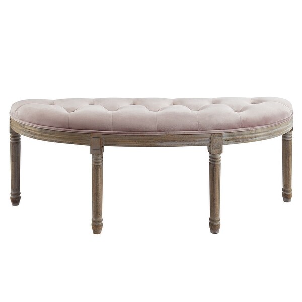 49.25" Mauve and Gray Geometric Upholstered Half-Moon Bench with Cushion - N/A