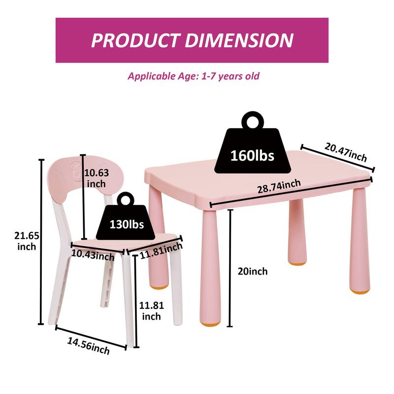 3 Piece Plastic Kids Table and Chair Set