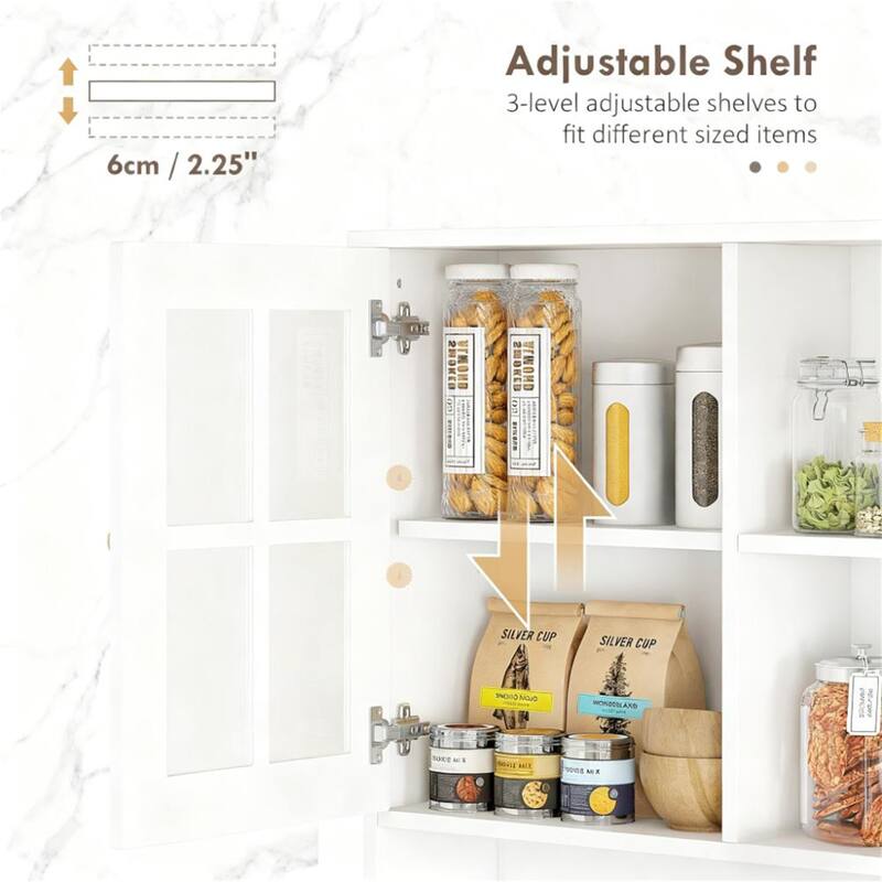 Freestanding Kitchen Pantry Cabinet with Hutch