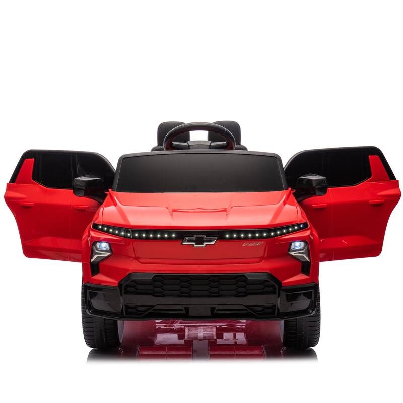 24V Licensed Chevrolet Silverado EV Ride-On Car for Kids with Slow Start, LED Lights, Bluetooth, USB, MP3, and Remote Control
