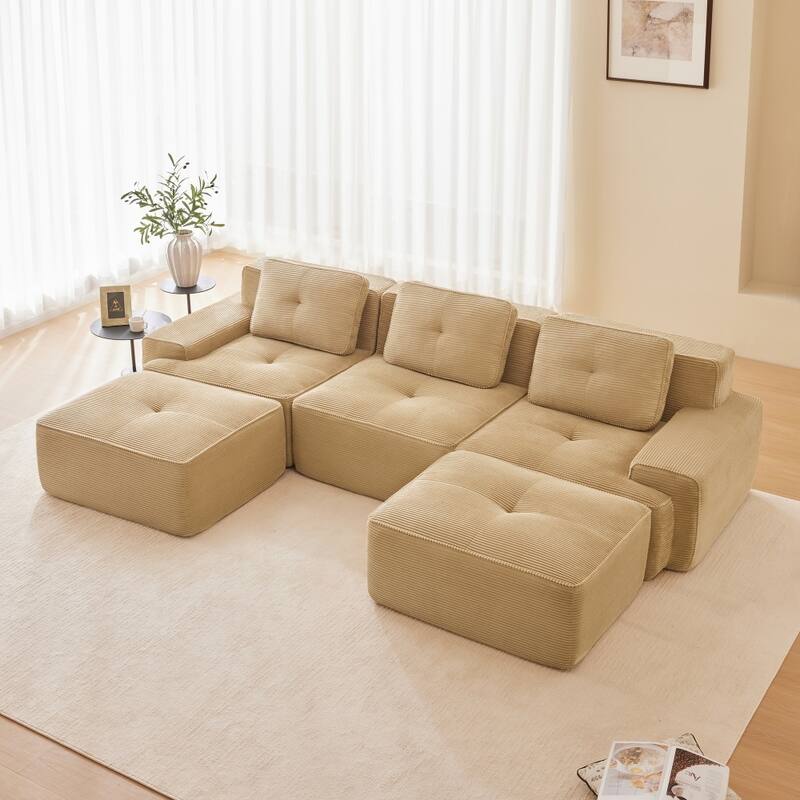 117.3" Minimalist Corduroy Modular Sectional Sofa with Ottomans for Living Room