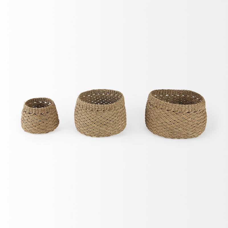 Jarek 15.0L x 15.0W x 11.8H (Set of 3) Medium Brown Seagrass Basket Cross Weave Round Basket