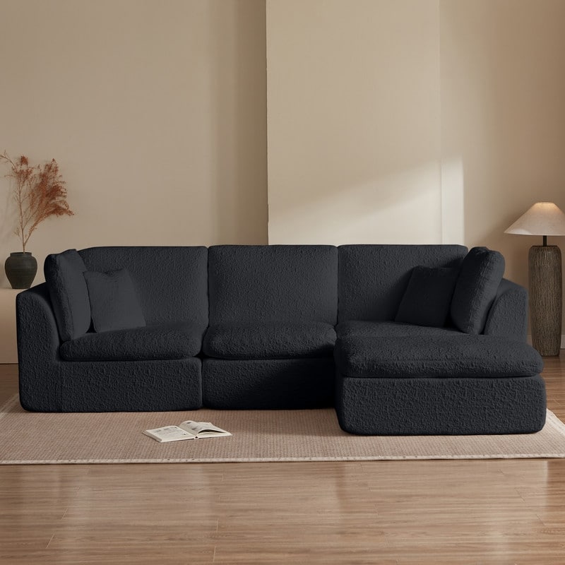 110" Modular L-Shape Cloud Sectional Sofa with Ottoman, 7 Pillows & Non-Slip Design