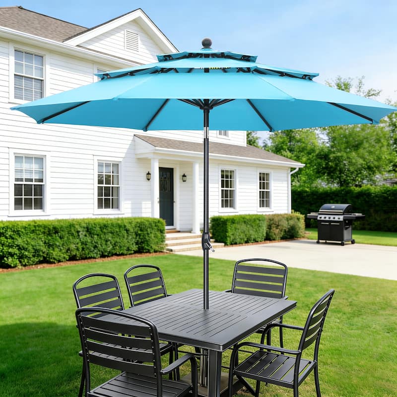 Ainfox 10 ft Patio Outdoor Umbrella with 3 Tiers and Crank Tilt Market Table Umbrella