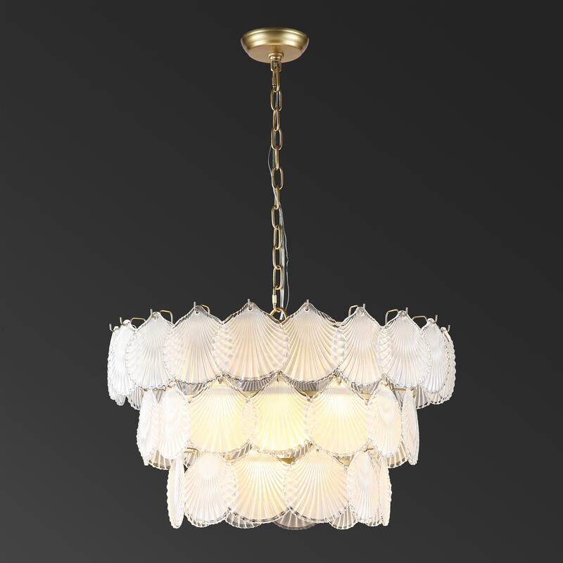 SAFAVIEH Couture Janey 3-Tier Glass Pendant - 24 In W x 24 In D x 19.75 / 67.75 In H - Gold