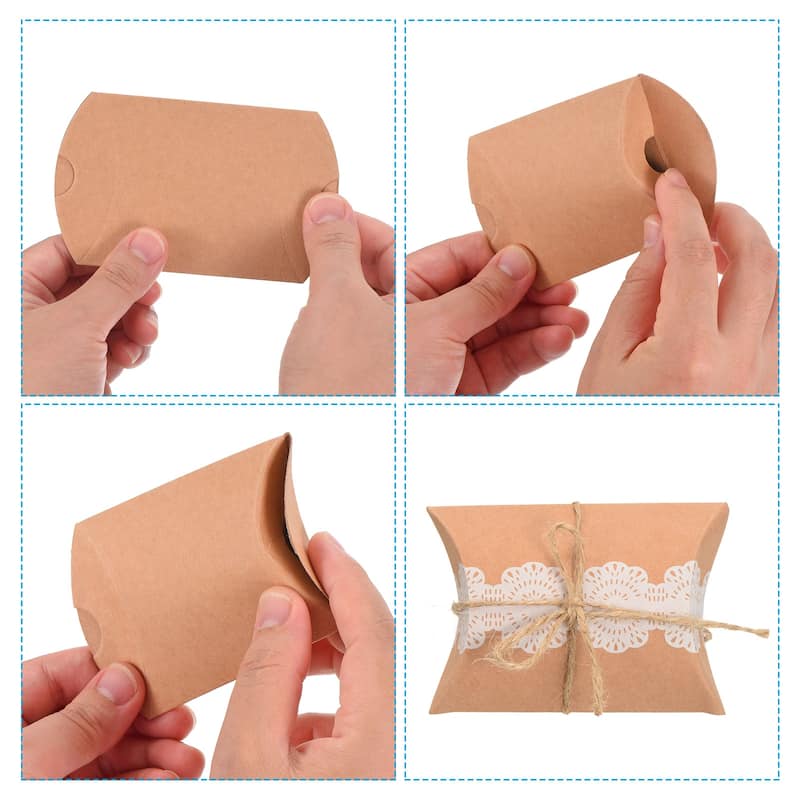 Pillow Boxes, 50Pcs Wedding Gift Box with Ropes 4.5x2.8 Inch for Wedding Yellow