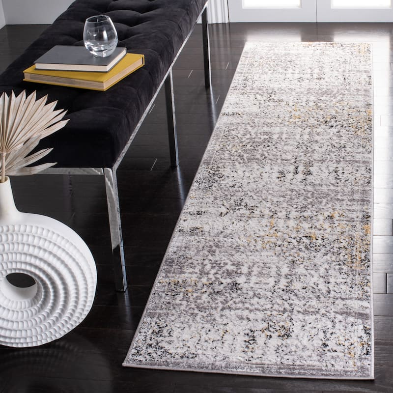 SAFAVIEH Amelia Guenievre Abstract Distressed Rug - 2' x 8' Runner - Grey/Ivory