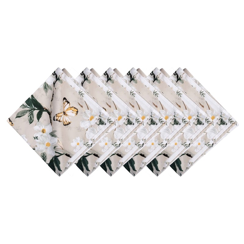 20" Dogwood Meadows Cotton Napkins Set of 6 - Floral & Butterfly