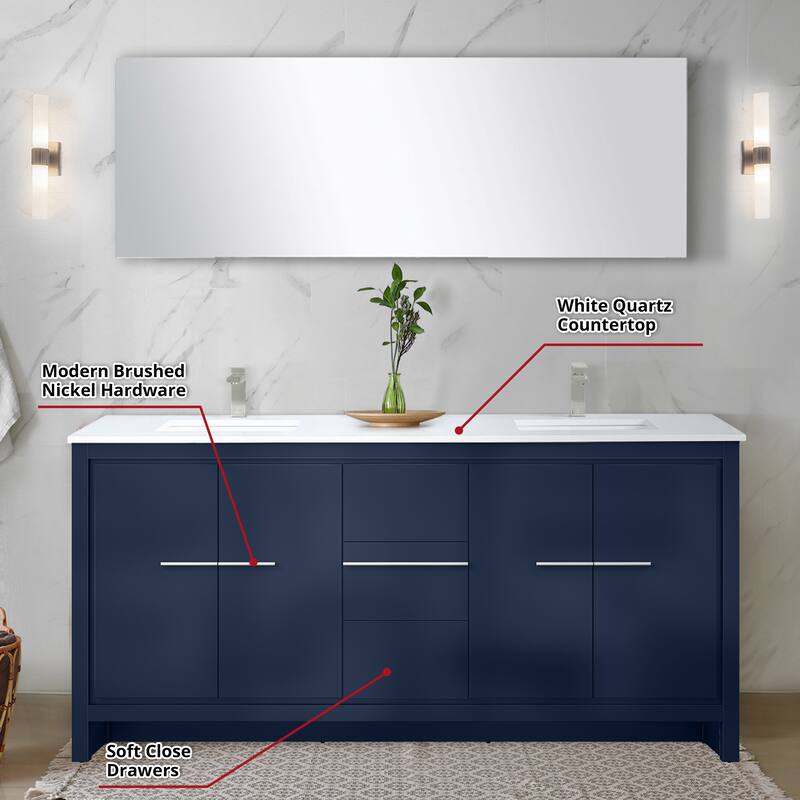 Lafarre Bath Vanity Quartz Top, Sink, Mirror & Brushed Nickel Faucet