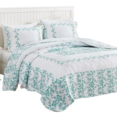 Lovely Damask Embroidered Quilted Bedspread