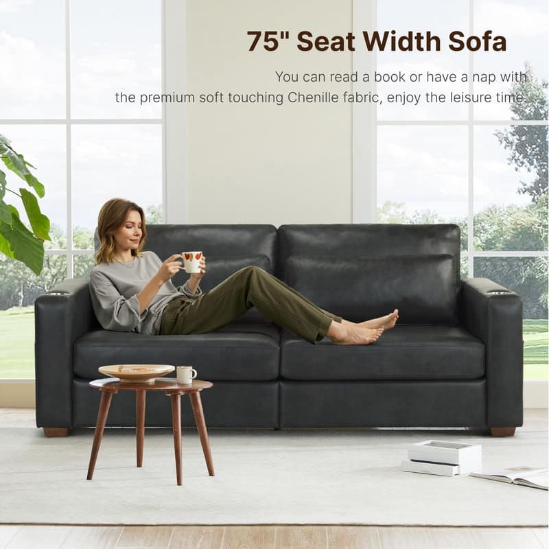 Spruce & Spring Ezra 89" Modern High Back Living Room Sofa with USB & Cup Holders