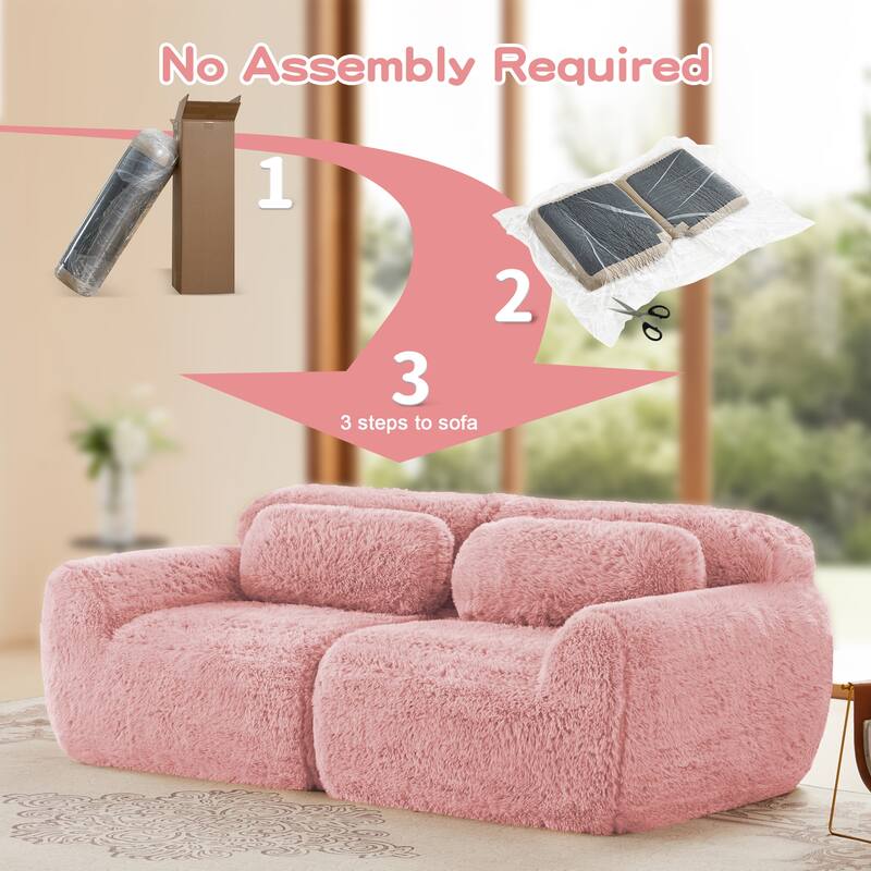 2-seater Modular Sectional Sofa Couches, Soft Fluffy Plush Fabric Bottom Anti-Slip Design, 32D High Density Sponge