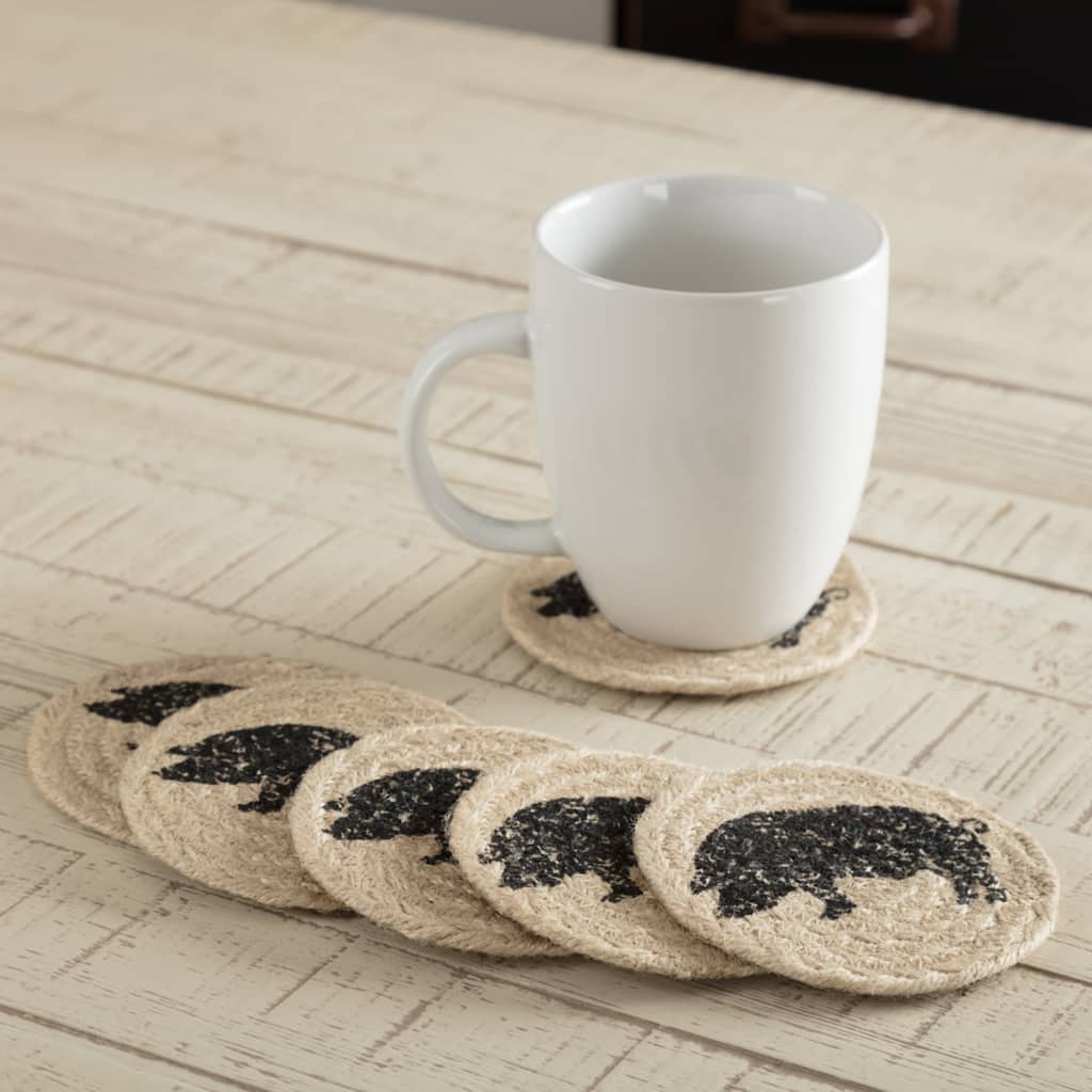 Sawyer Mill Charcoal Pig Jute Coaster Set of 6 - Coaster Set