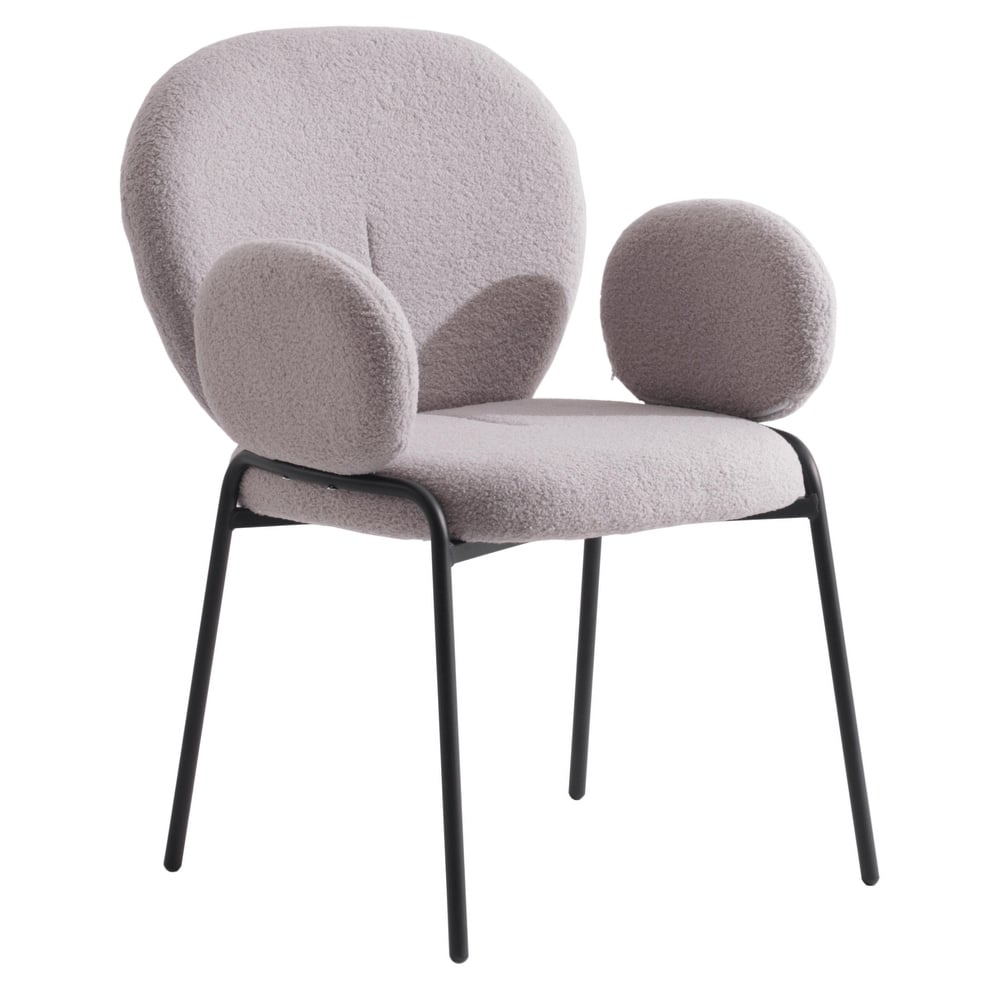 Celestial Modern Boucle Upholstered Accent Dining Chairs with Plush Seating and Black Iron Legs for Living Room or Dining Room