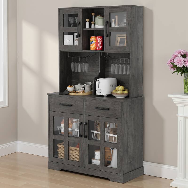 Pocassy Kitchen Pantry Cabinet with Power Outlet for Dinning Room