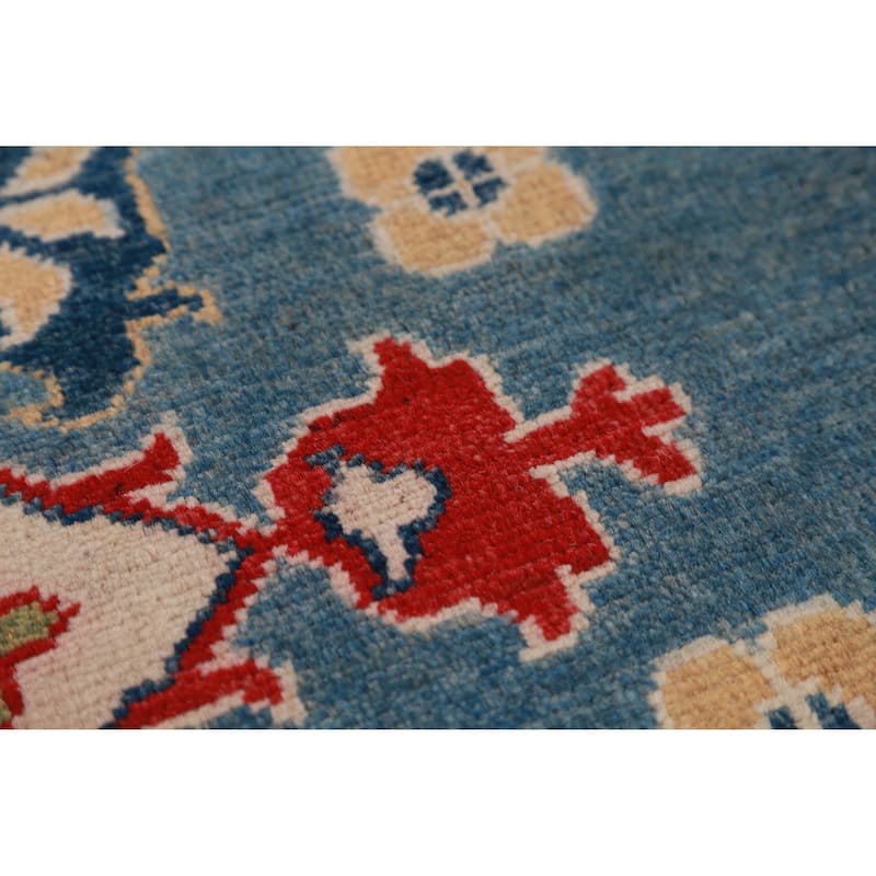 Hand Knotted Oriental 100% Wool Carpet Traditional Medallion Navy Blue & Blues Kazak Area Rug - 9' 11'' X 7' 10''