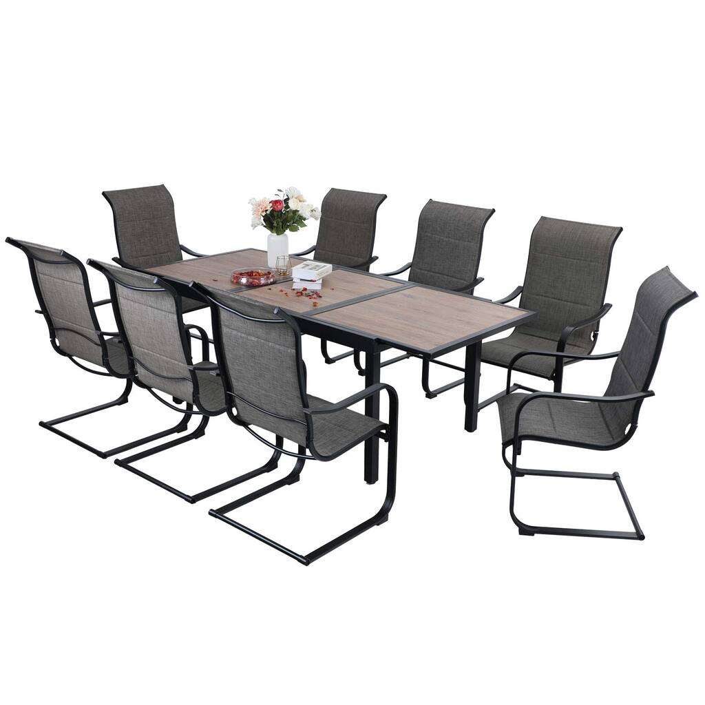 Sophia & William Patio Dining 9 Pieces Set, 8 C Spring Motion Chairs Padded Textilene and 1 Expandable 6-8 Person Table