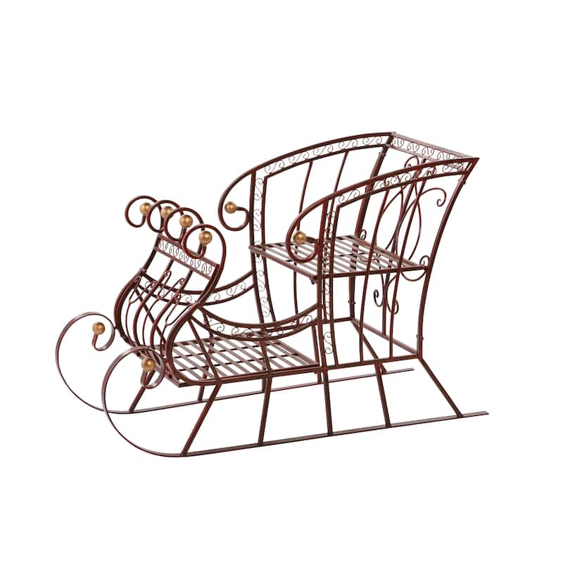 Red Metal Holiday Sleigh Yard Statue