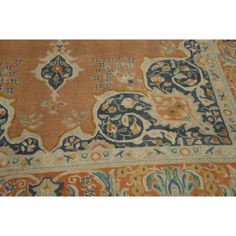 Hand Knotted Oriental 100% Wool Carpet Traditional Medallion Oranges & Rust Tabriz Area Rug - 10' 11'' X 7' 10''