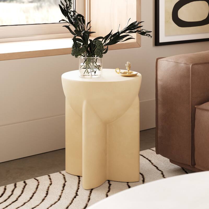Modrest Elsa Modern Beige Concrete Round End Table