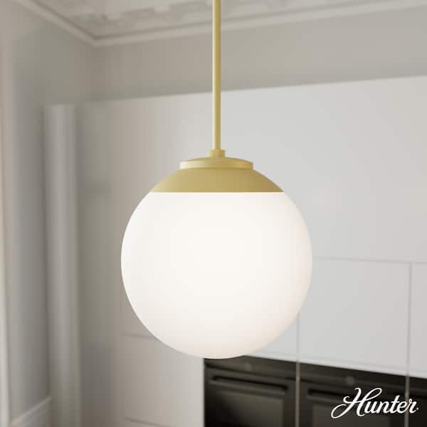 slide 2 of 10, Hunter Hepburn 1 Light Pendant - Kitchen Island, Bedroom, Foyer - Globe, Mid-Century Modern, Art-Deco 12" - Painted Modern Brass