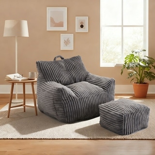 Plush Cloud-Like Bean Bag Chair & Ottoman Set - Soft Microsuede Lounger for Living Room/Playroom